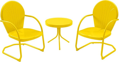 Patio Bistro Set Retro Metal Outdoor Seating Conversation 3 Pieces, 2 C-Spring Motion