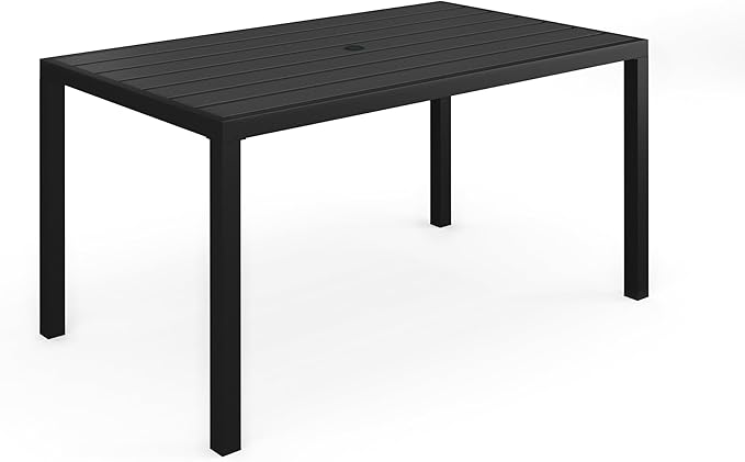 Lily Pond 60" All-Weather Patio Table with Slatted Tabletop, Umbrella Hole