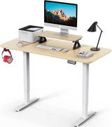 Memory Electric Height Adjustable Desk, Sit Stand Up Computer Workstation, 55 x 24 Inch Monitor Stand Study Table for Home Office, Rustic