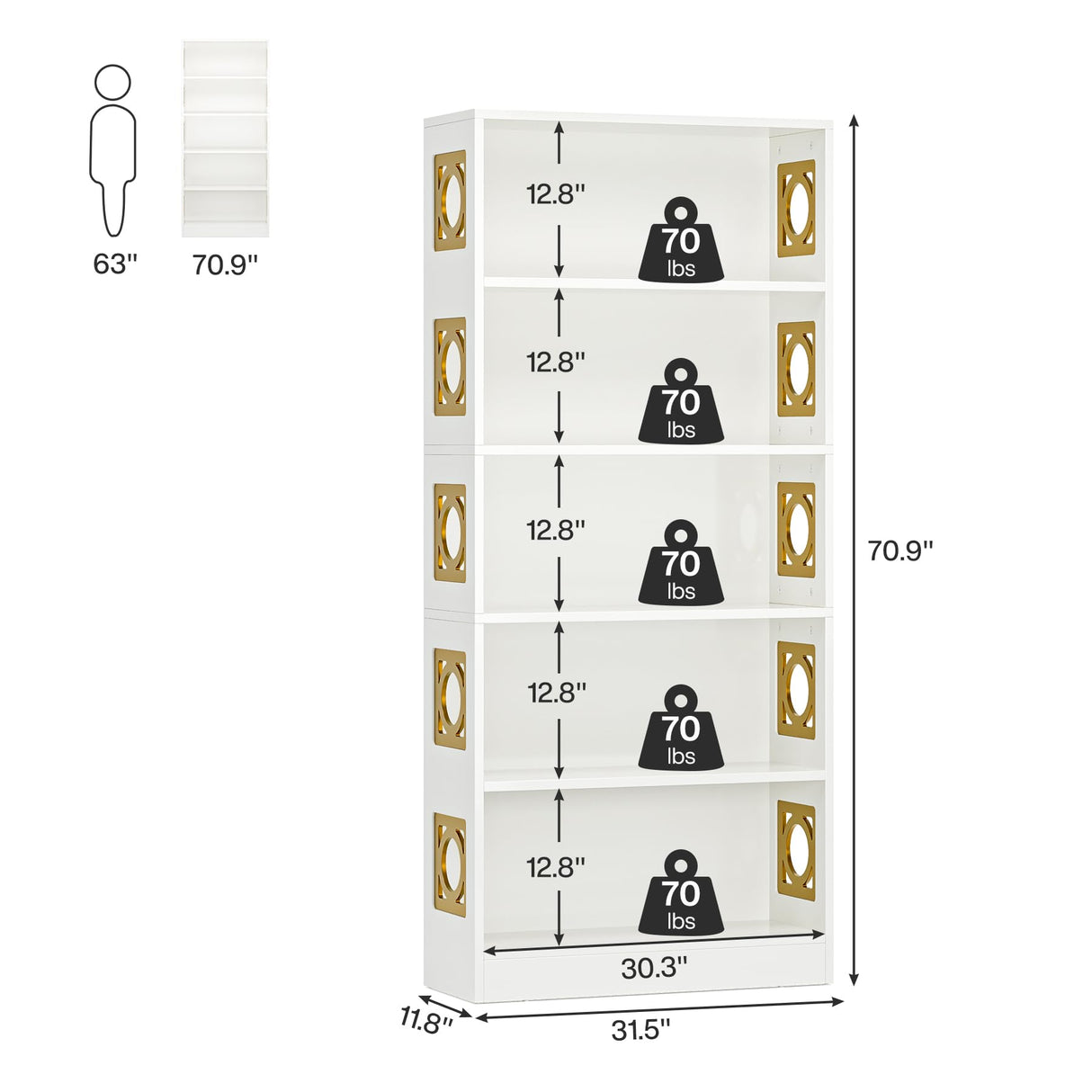 Tribesigns Bookshelves and Bookcases, 5-Tier Freestanding Display Storage Shelf, 71-in Tall Bookcase Home Decor Furniture for Home Office, Living Room, Bedroom, White