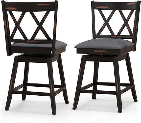 Bar Stool Set of 2, 360° Swivel Counter Height 25inch Bar Stool