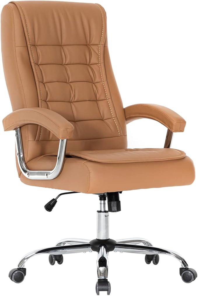 Chair Adjustable Leather Chair High Back Swivel Office Desk Chair with Padded Armrest 350lbs Load-Bearing Spring Seat Computer Desk Chair for Home Office (Brown)