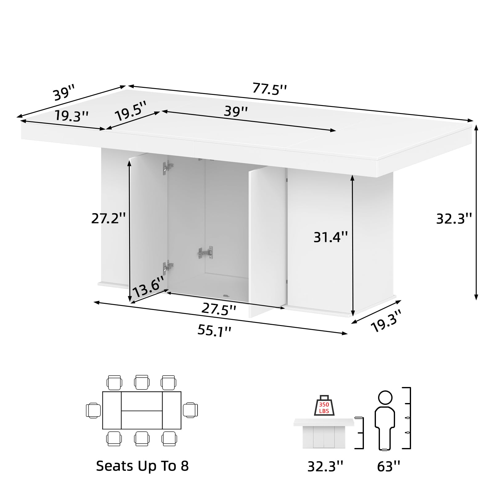 78" Counter Height Dining Table for 6-8 People with Storage Cabinet