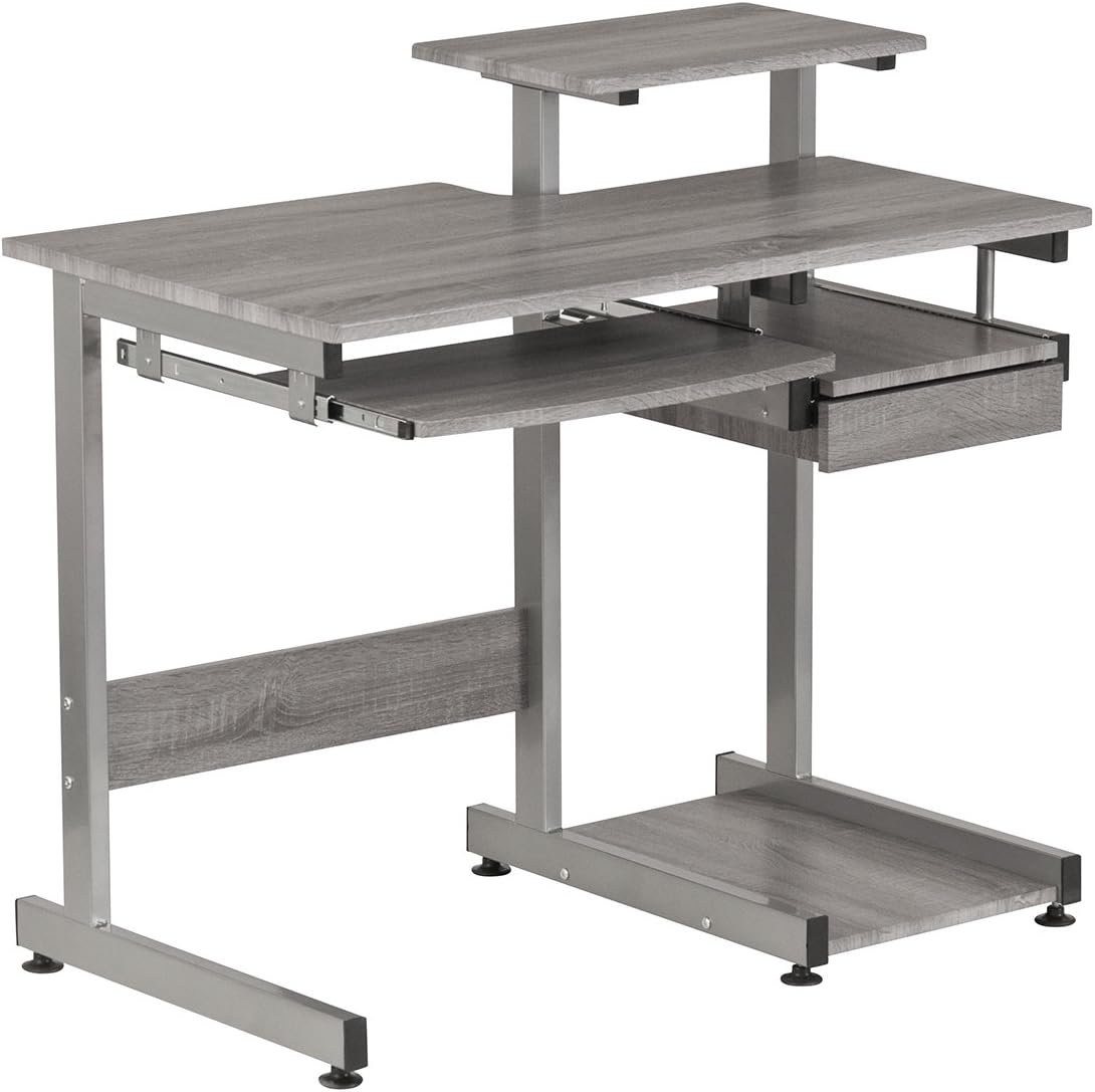 Complete Computer Workstation Desk, Gray, 37.75" W x 22" D x 35" H,Grey