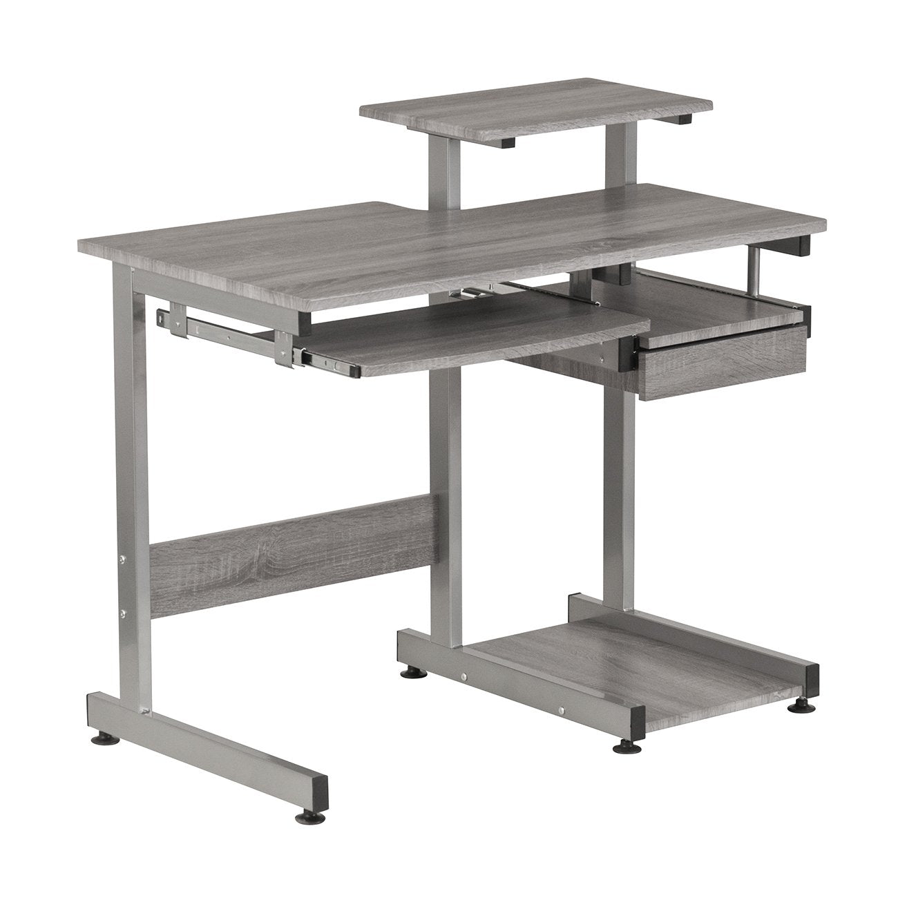 Complete Computer Workstation Desk, Gray, 37.75" W x 22" D x 35" H,Grey