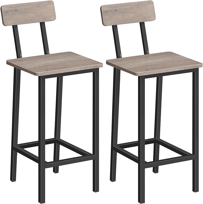 Bar Stools, Set of 2 Bar Chairs with Backrest, Kitchen Bar Stools with Footrest