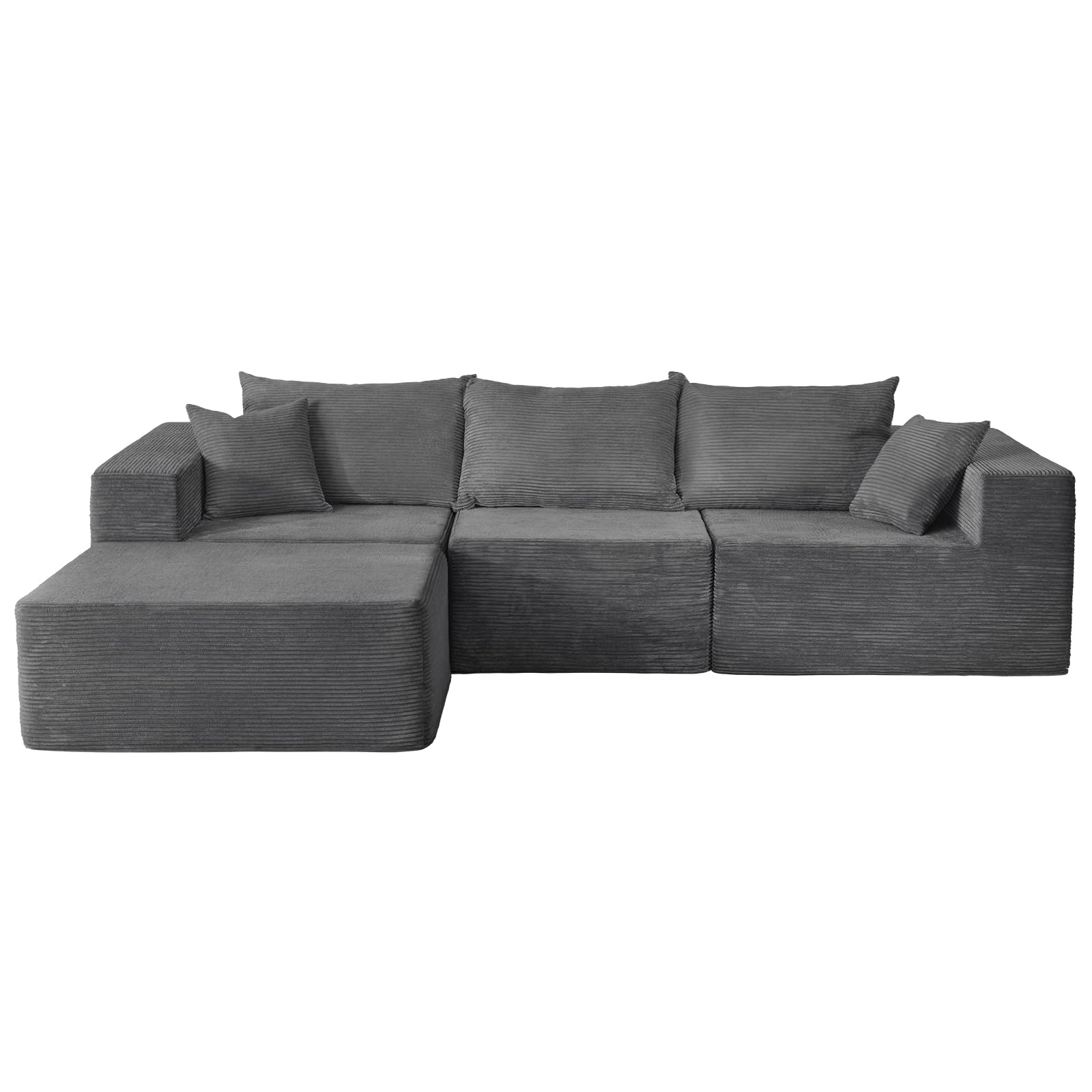 109" Modular Gray Corduroy Sofa with Side Pocket – Space-Saving Sectional Couch