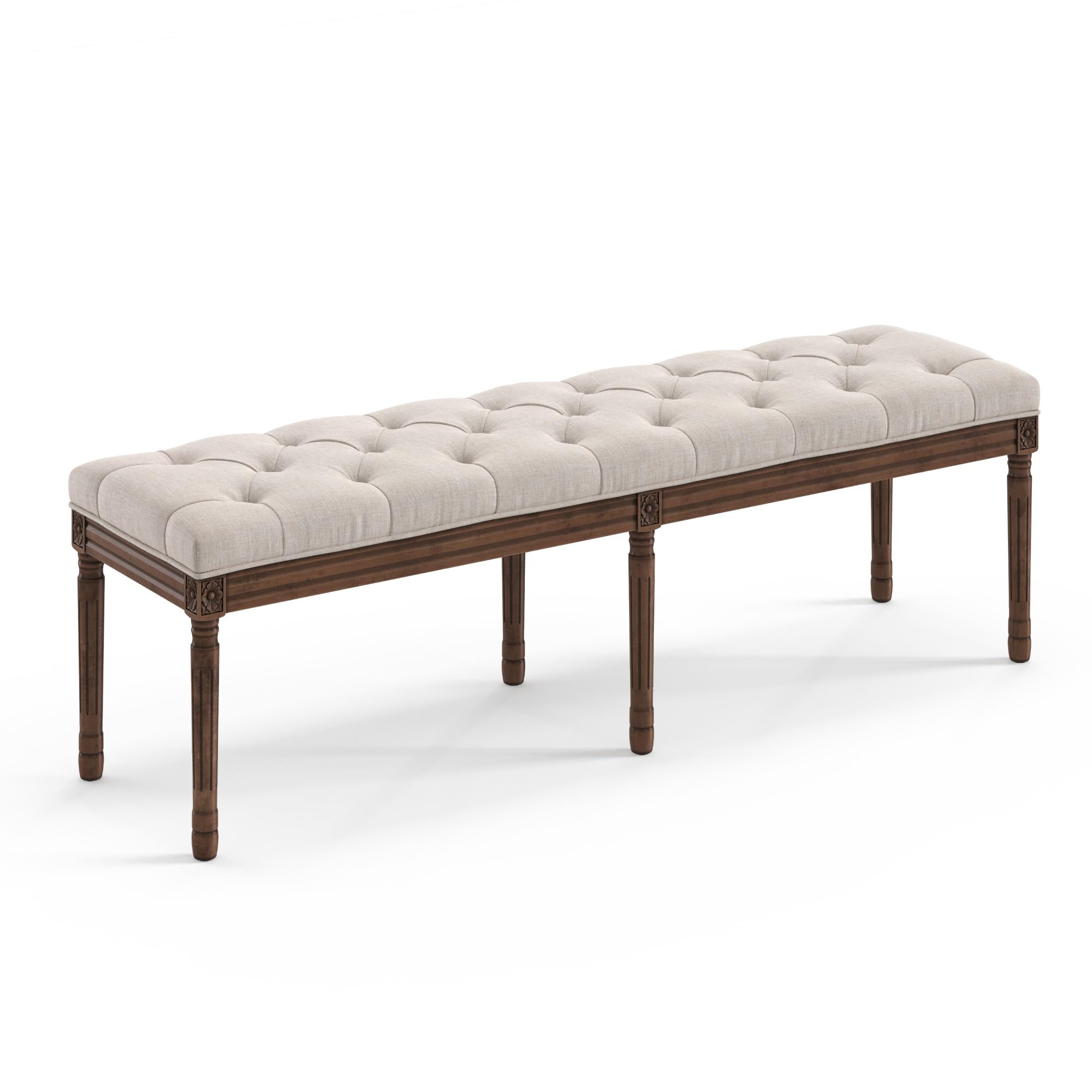60" Bedroom Bench, Vintage French Tufted End of Bed Bench