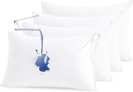 4 Pack Zippered Waterproof Standard Pillow Protectors, Super Soft Quiet Zip Pillow Protectors