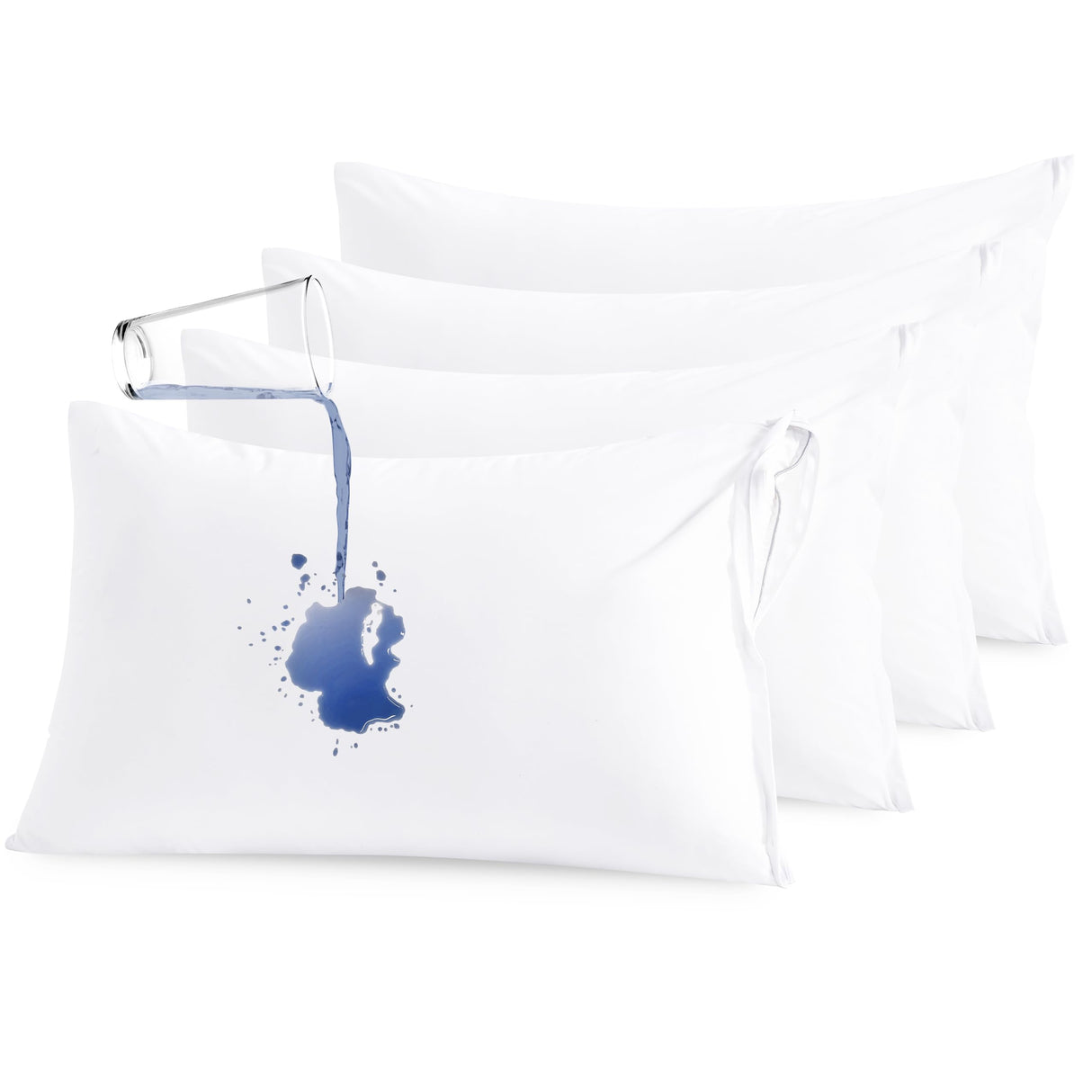 4 Pack Zippered Waterproof Standard Pillow Protectors, Super Soft Quiet Zip Pillow Protectors