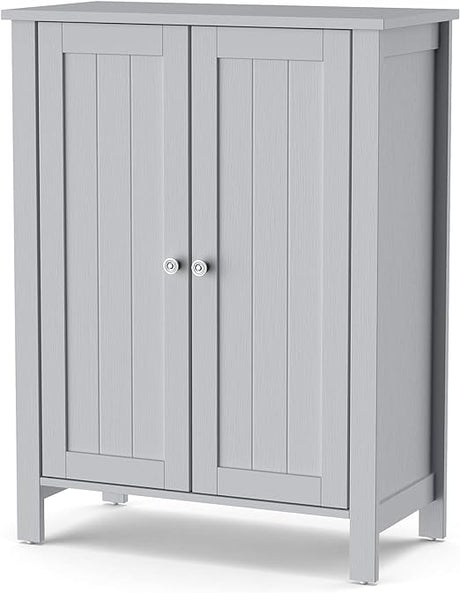 Bathroom Floor Cabinet, 3 Tier Storage Cabinet with Double Door & Adjustable Shelf,