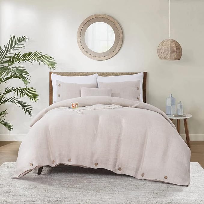 Stone Washed Linen King Duvet Cover 3-pc Set, Oeko-Tex Certified, Ultra-Soft