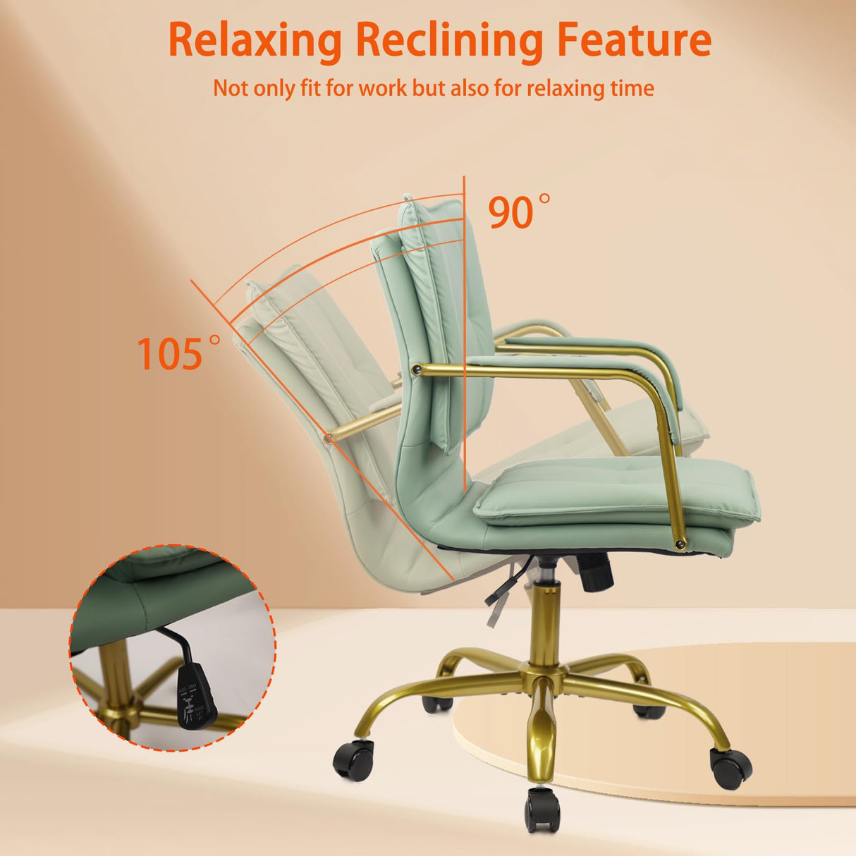 Green Leather Office Chair with Golden Legs
