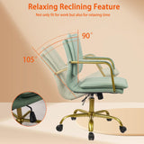 Green Leather Office Chair with Golden Legs