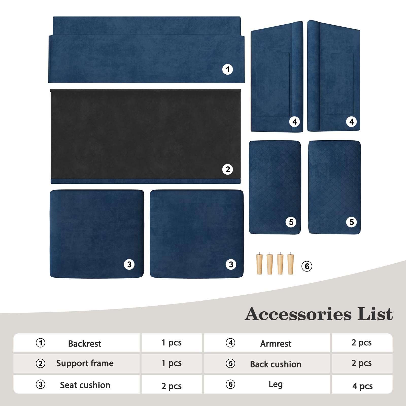 65" Blue Loveseat - Mid-Century Modern 2-Seat Sofa