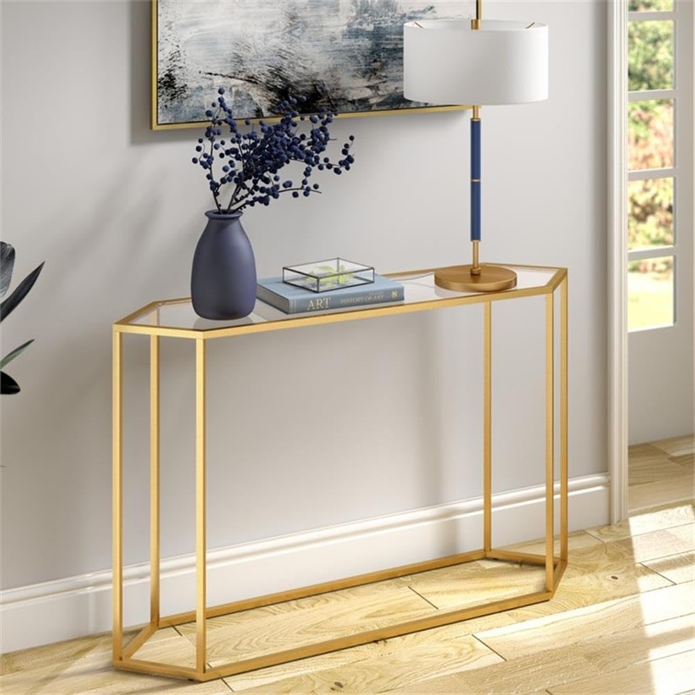 Beck 48'' Wide Hexagonal Console Table in Brass