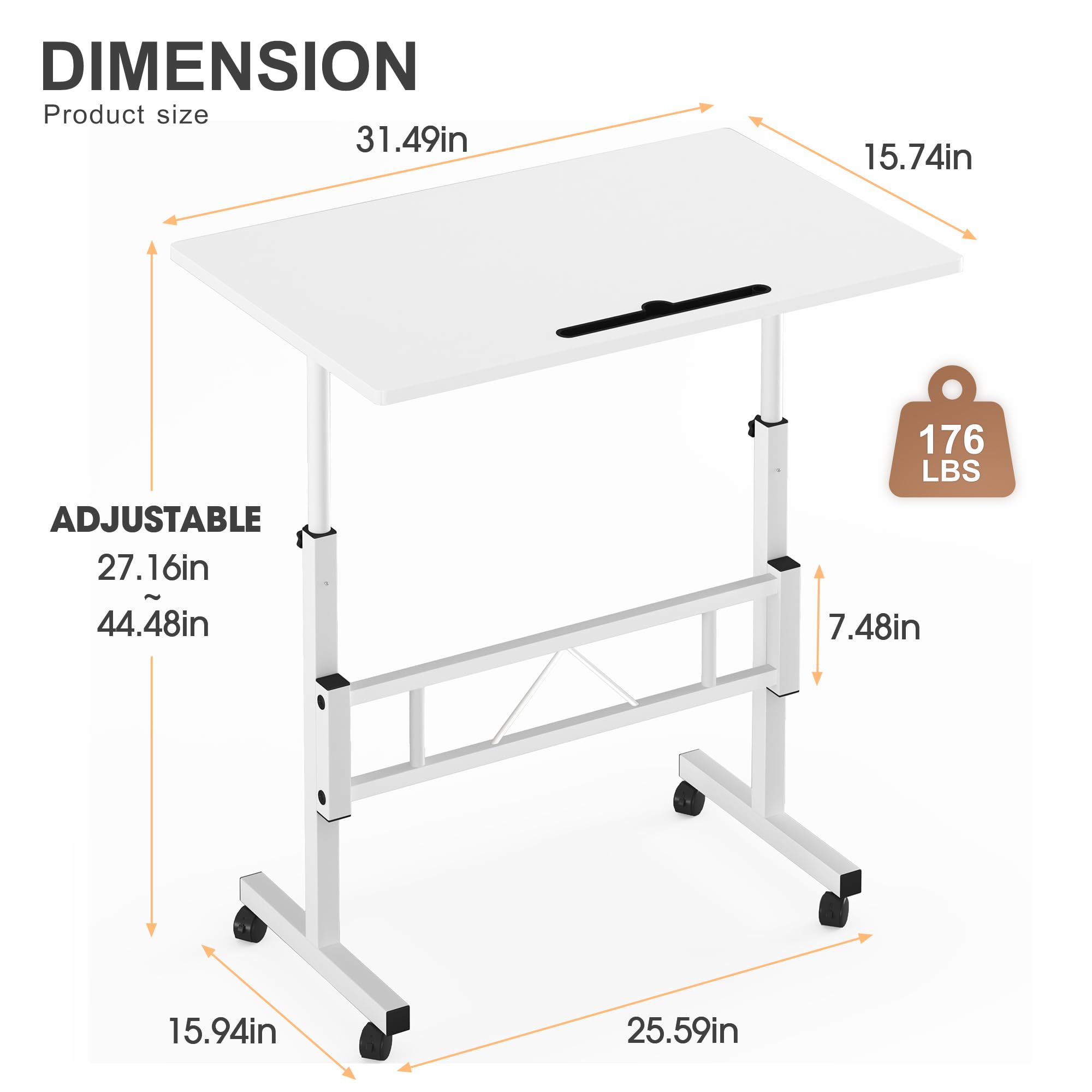 Small Standing Desk Adjustable Height, Rolling Desk for Sitting and Standing