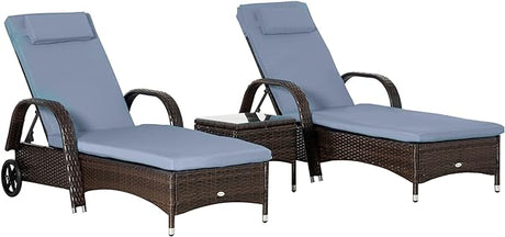 Wicker Outdoor Chaise Lounge Set of 2, 5-Level Adjustable Backrest PE Ratta