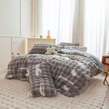 Rabbit Plush Gray White Faux Fur Duvet Cover Comforter Cover Queen