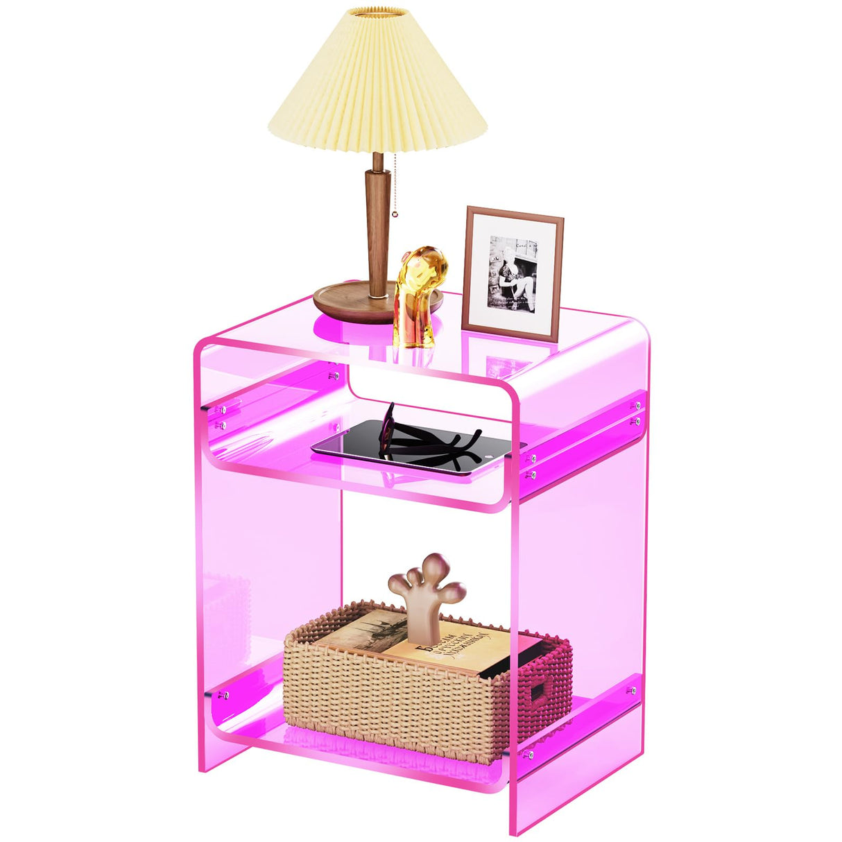 Storage Shelf Clear Side Table Nightstand