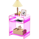 Storage Shelf Clear Side Table Nightstand