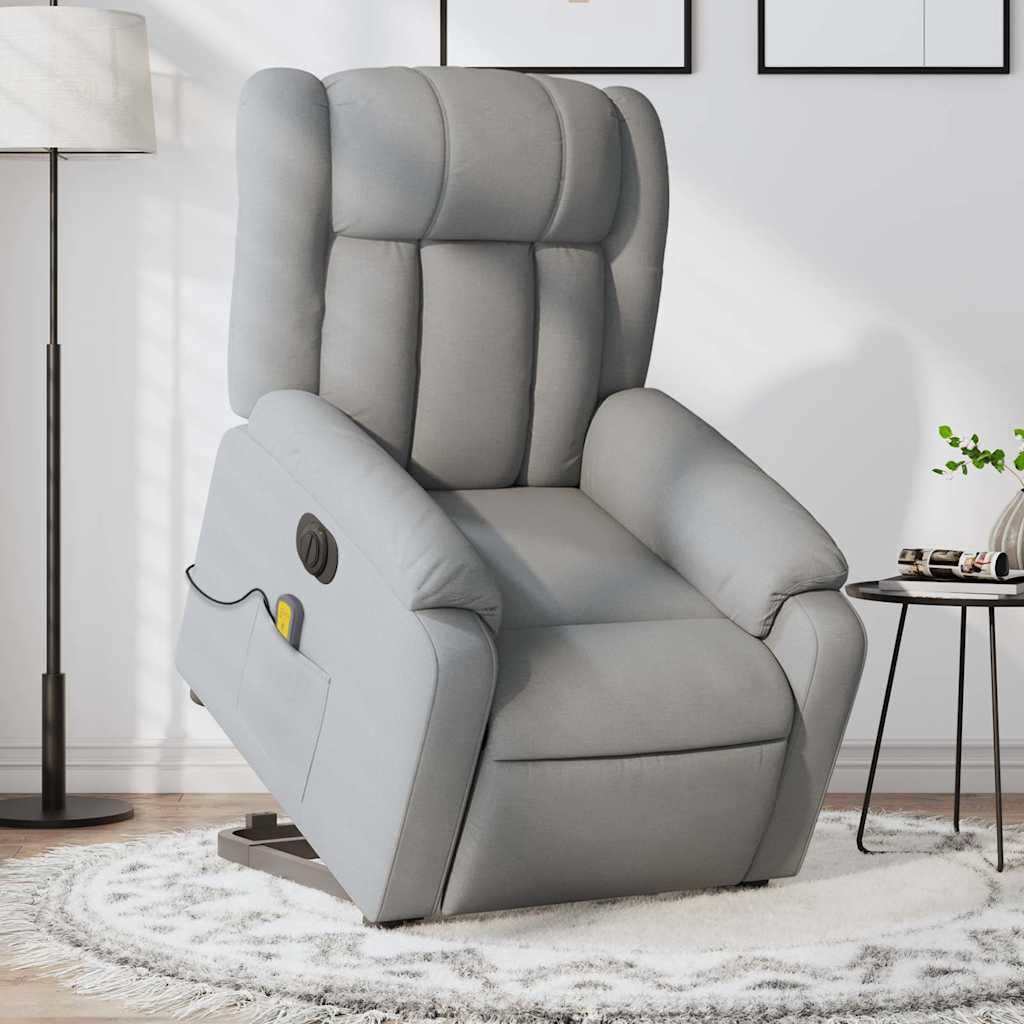 Electric Massage Recliner Chair - Power Lift, Motorized Footrest/Backrest, Vibration Massage, Plush Fabric Seating, Light Gray