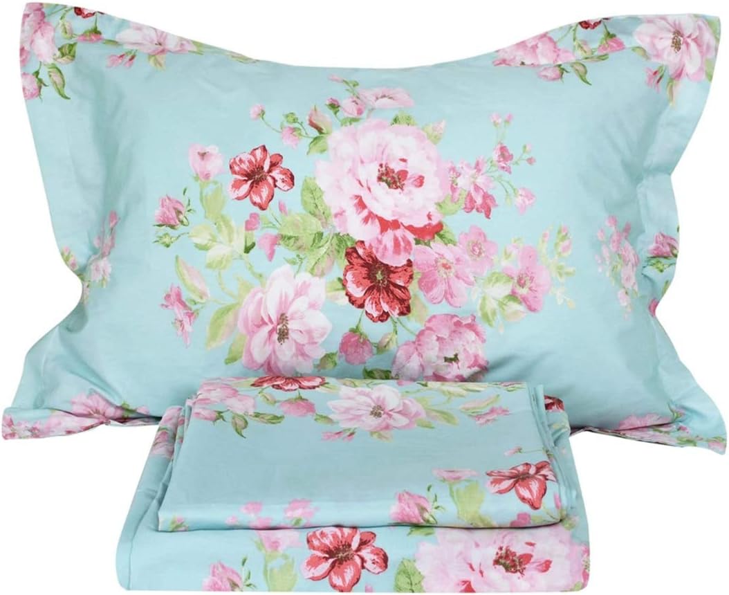 Cotton Bedding Sheet Set, Extra Soft 100% Cotton Sheet Set, Shabby Pink Floral Print Bed