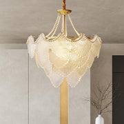 Gold Multi-Tier Crystal Chandelier, Shell Cloud Glass Metal Pendant Chandeliers