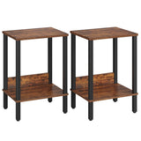 VIMBER Set of 2 End Table, Side Table, Nightstands with 2-Tier Storage Shelves, Sofa Table for Small Space, Living Room Bedroom, Rustic Brown UTBT101F2