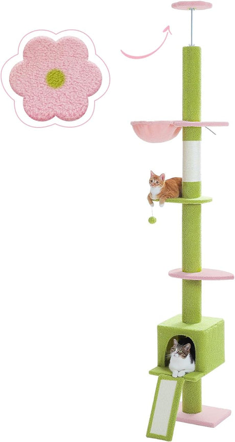 Cactus Cat Tree for Indoor Cats, 53'' Green Cat Tower with Large Cat Condo