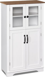 Bathroom Storage Cabinet with Glass Doors, Farmhouse Wooden Free Standing Cupboard