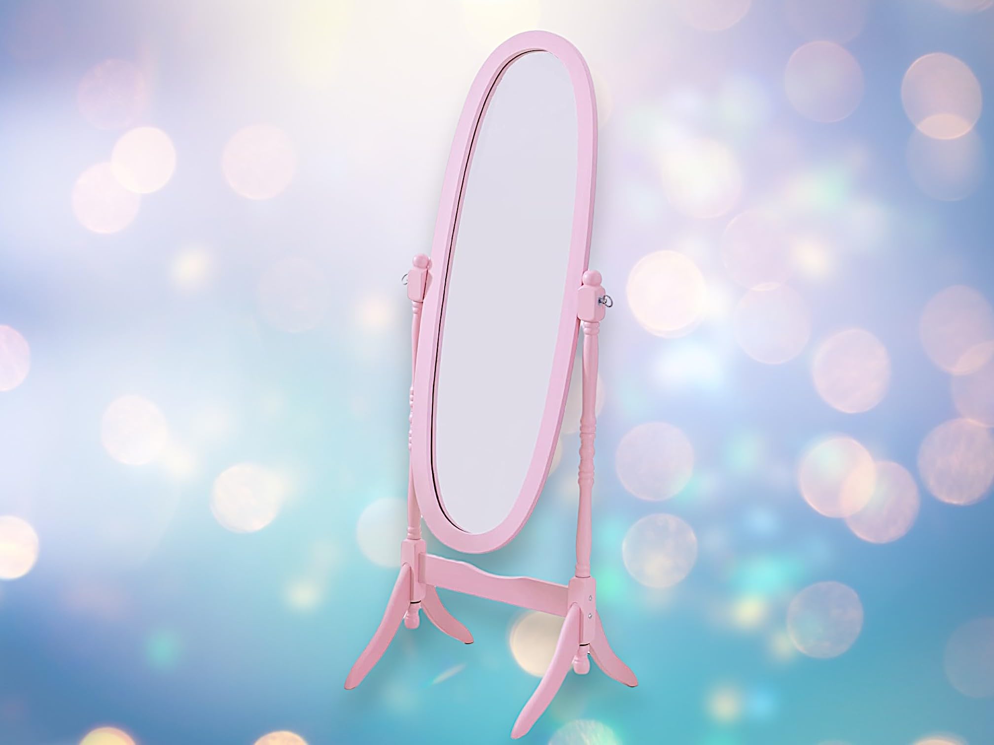 Liveasy Furniture Full Length Mirror with Stand, Vintage Wood Cheval Mirror, Adjustable Freestanding Floor Mirror (Pink)