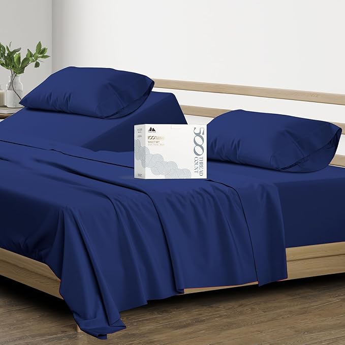 King Size Cotton Sheets Set - 500 Thread Count 4 PC 100% Cotton Sheets