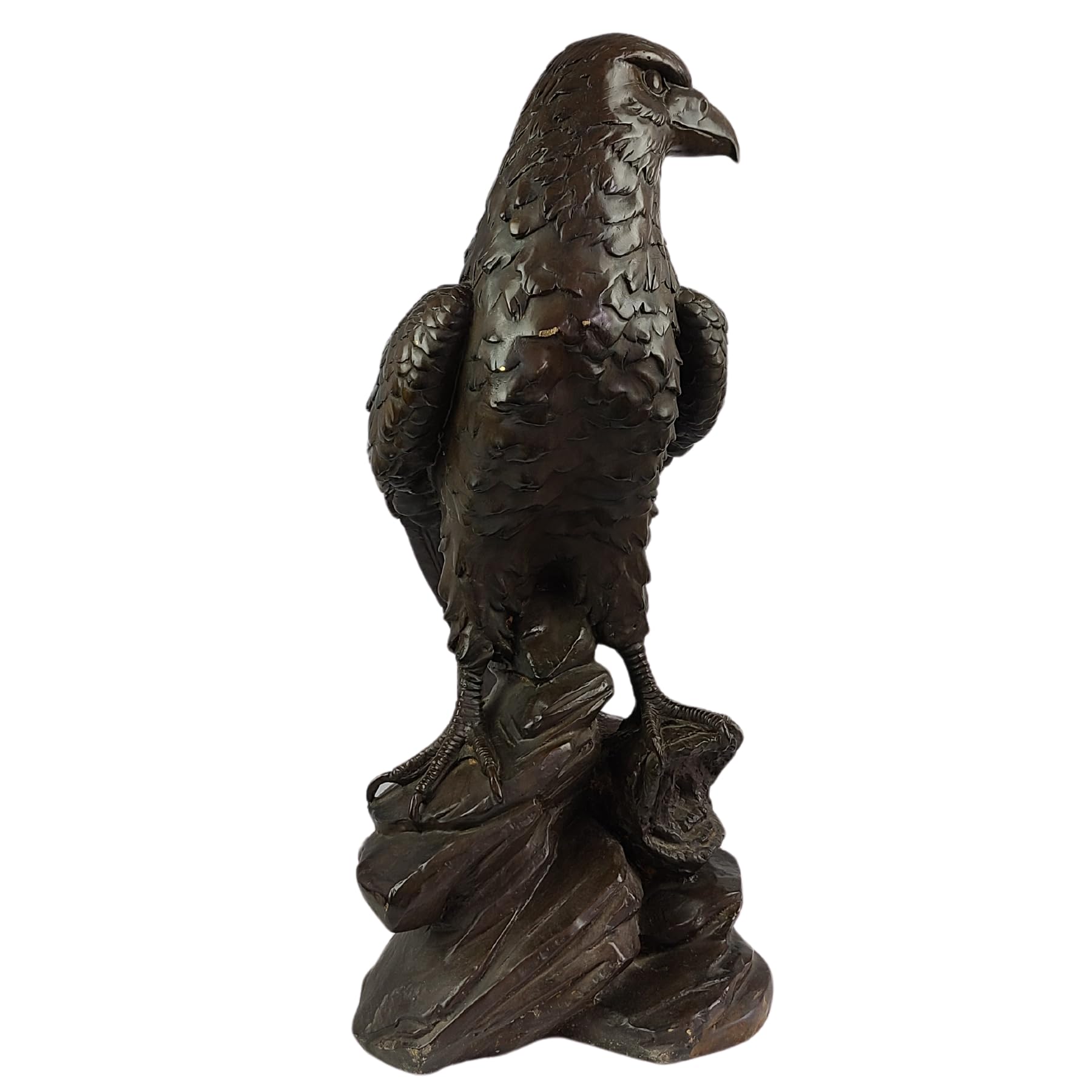 Bronze Eagle on Rock Statue, Black H:24.8" Bird of Prey Bronze Sculpture
