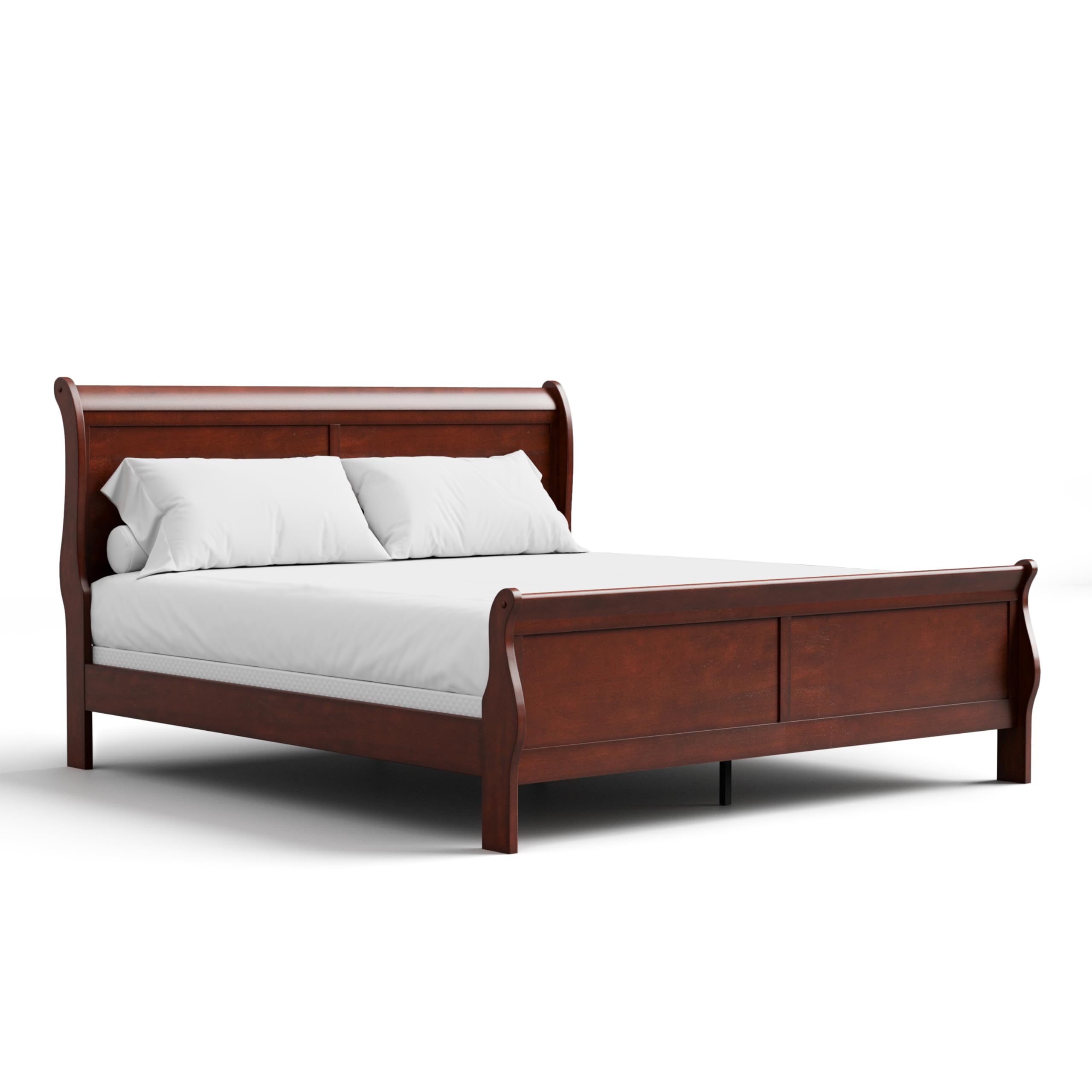 Traditional Cherry Wood King Bed Frame with Sleigh Headboard