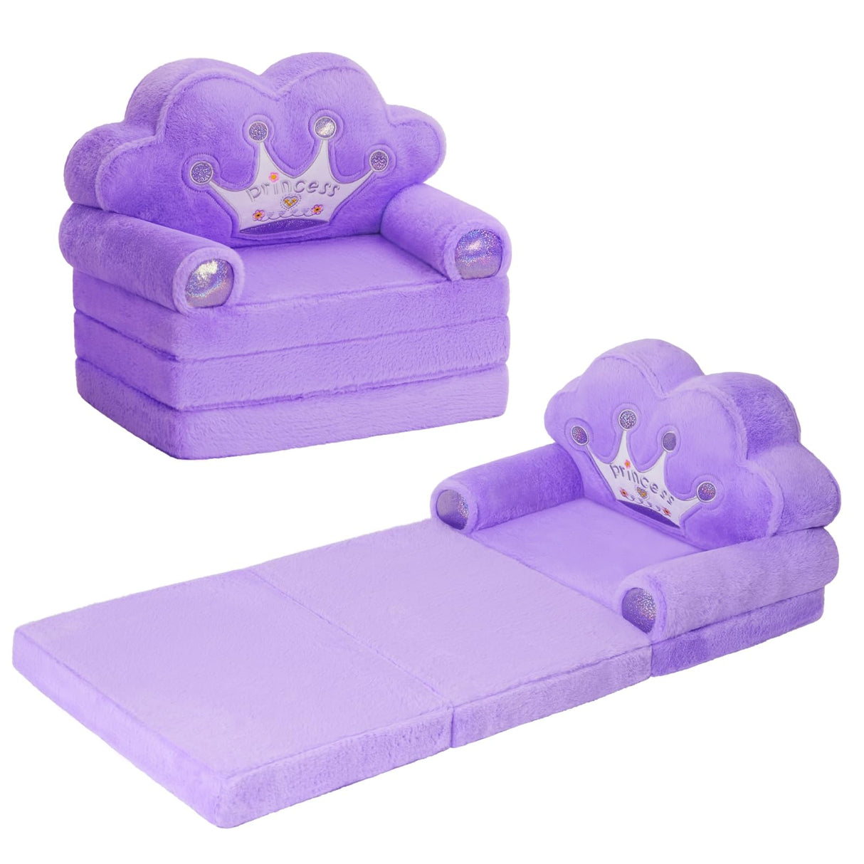 Toddler Chair Comfy，Foldable Princess Kids Couch for Girl, Toddler Recliners for Kids Over 18 Months