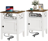 Night stand with Charging Station, Bedside Table 17.8" L x 17.8" W x 23.62" H White