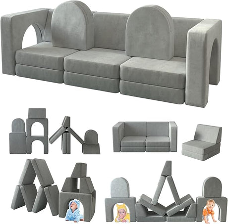 Kids Couch 12PCS, Modular Kids Play Couch for Playroom Bedroom