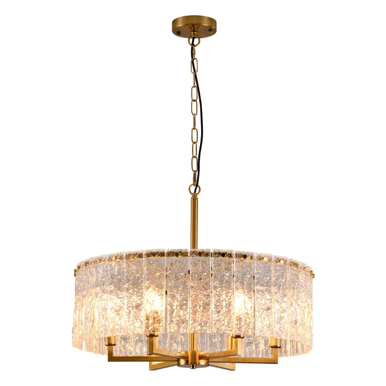 SHBEILOU Modern Chandelier,Luxury Large Chandeliers for Dining Room 23.62”Gold Crystal Chandeliers Handmade Water Ripple Glass Hanging Flush Mount Chandelier for Bedroom,Living Rooms,Entryways,Foyers