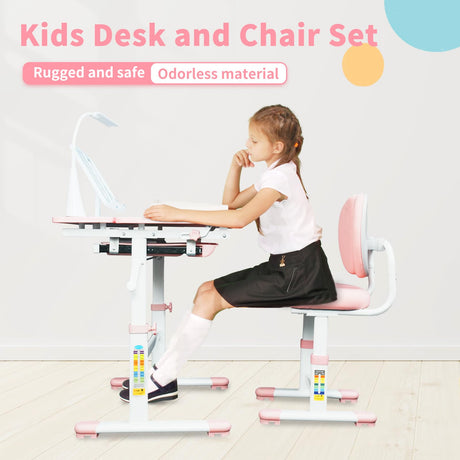 Kids Desk and Chair Set, Height-Adjustable Chair and Desk for Kids, Kid Desk with 3 Modes and 3 Brightness Led Lamps