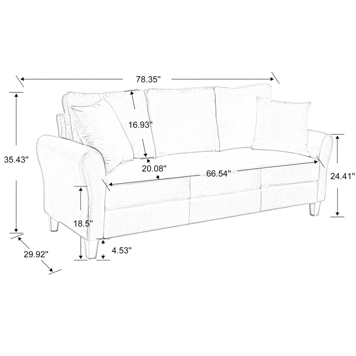 3-Seater Sofa Couch for Living Room, Modern Comfy Sofa