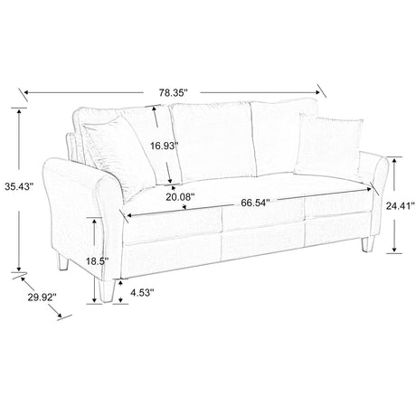 3-Seater Sofa Couch for Living Room, Modern Comfy Sofa