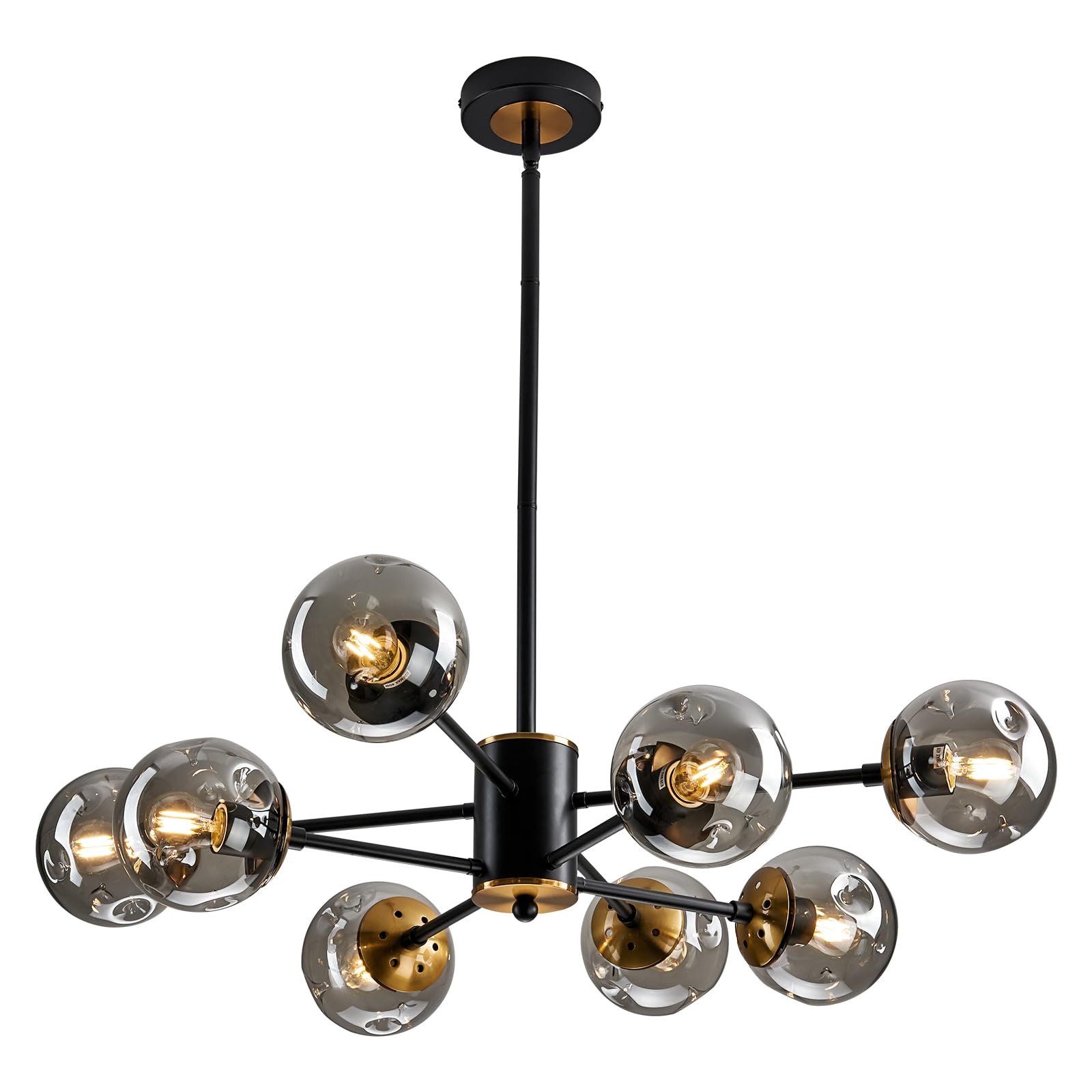 Qgiytp 8-Light Glass Globe Sputnik Chandelier Matte Black and Gold Mid Century Modern Ceiling Light Fixture Adjustable Vintage Hanging Pendant Lighting for Dining Room Kitchen Bedroom Farmhouse
