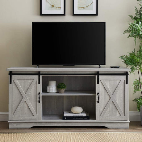 furnishings Tucker 58 Inch Sliding Barn Door TV Console in Stone Grey