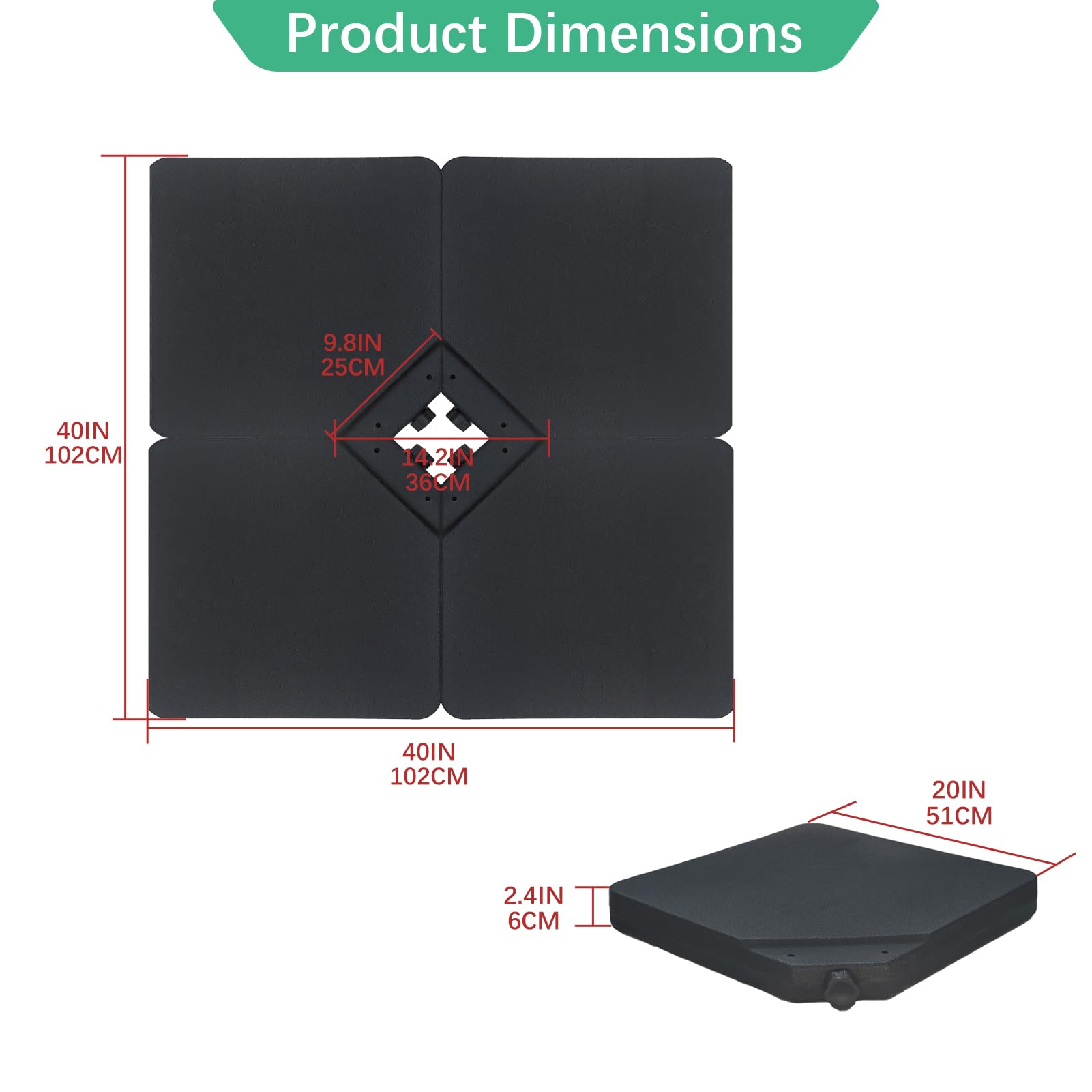 Helios&Hestia 4 Pcs Heavy Duty Water and Sand Fillable Patio Umbrella Base Stand, 255 lb Square Plastic Weight Set for Outdoor Cantilever Offset Umbrella, Black