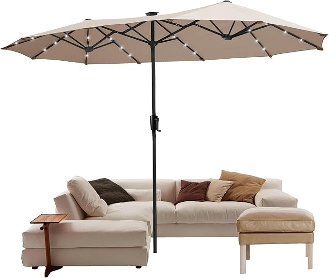 13ft Patio Umbrella with 36 LED Solar Lights Double Sided Outdoor Umbrella for Patio