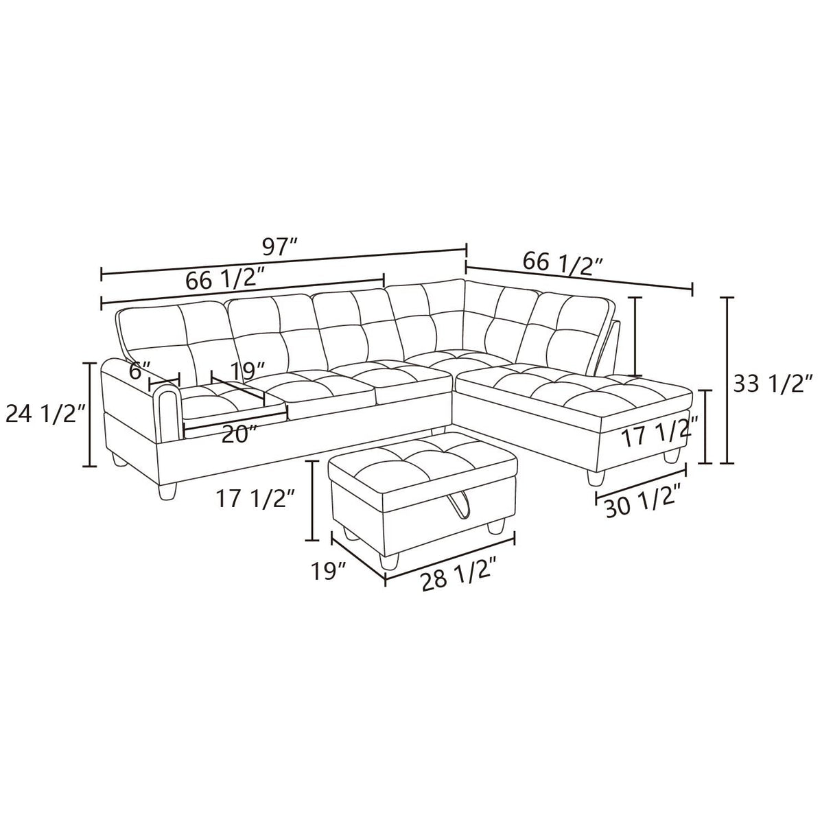 Modular Sectional Sofa Set, Oversized L Shaped Sofa Couch with Ottomans