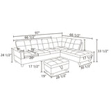 Sectional Sofa Couches for Living Room, Upholstered 4 Seat L-Shaped Sofa&Couch