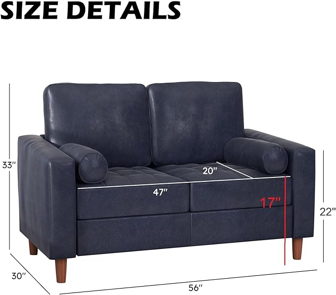 Sofa Couch for Living Room, 2 Seater Mid Century Modern Faux Leather Couch Sofa