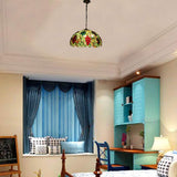 Tiffany Style Baroque Pendant Lamp Red Grape Green Leaves Stained Glass 20 Inch Shade